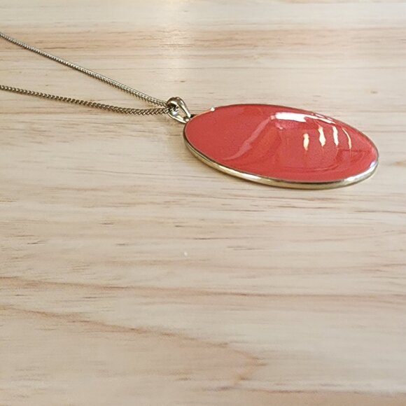 Claire's Coral Enamel Pendant Necklace - Picture 12 of 14